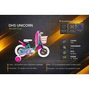 Bicicleta Copii DHS Unicorn - 12 Inch, Albastru/Roz