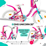Bicicleta Copii DHS Unicorn - 20 Inch, Roz/Albastru