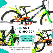 Bicicleta Copii DHS Dino - 20 Inch, Negru
