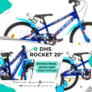 Bicicleta Copii DHS Rocket - 20 Inch, Albastru