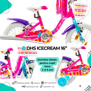 Bicicleta Copii DHS Icecream - 16 Inch, Roz