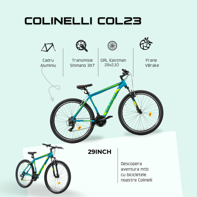 Bicicleta MTB Colinelli COL23, Marimea M, 29 inch, Verde, Schimbator Shimano ST-EF500, 21 Viteze, Cadru Aluminiu, Frane V - Brake
