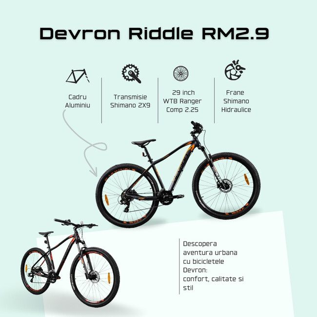 Bicicleta Mtb Devron Riddle 2023 RM2.9 - 29 Inch, L, Gri-Portocaliu
