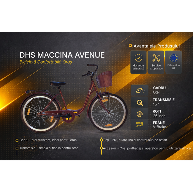 Bicicleta Oras DHS Maccina Avenue - 26 inch, Maro