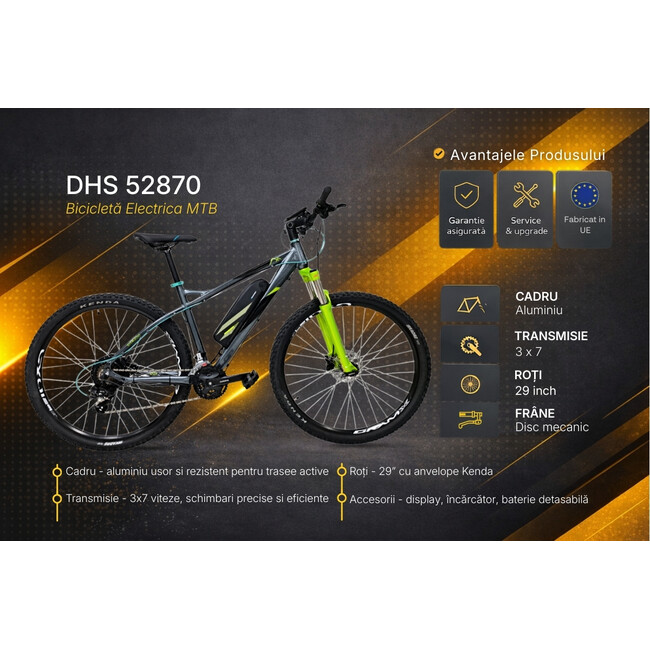 Bicicleta electrica MTB DHS 52870 - 29 inch, L, Gri