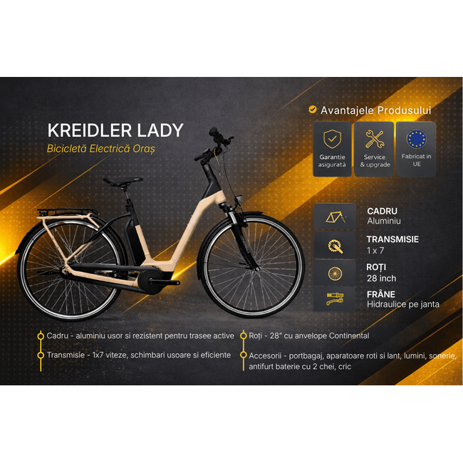 Bicicleta electrica Oras Kreidler Lady - 28 inch, M, Crem