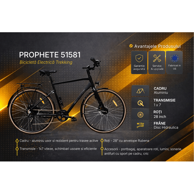 Bicicleta electrica Trekking Prophete 51581 - 28 inch, XL, Negru
