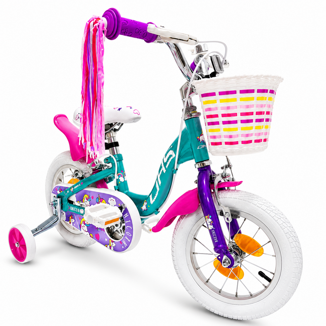 Bicicleta Copii DHS Unicorn - 12 Inch, Albastru/Roz