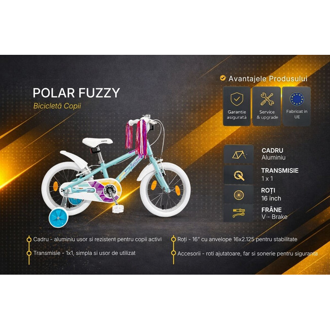 Bicicleta Copii Polar Cosmo - 16 Inch, Turcoaz