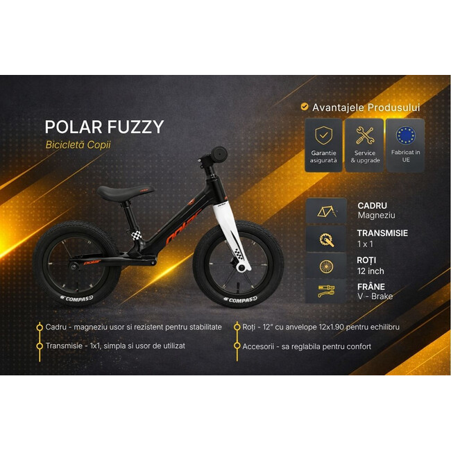 Bicicleta Copii Polar FUZZY- 12 Inch, Negru