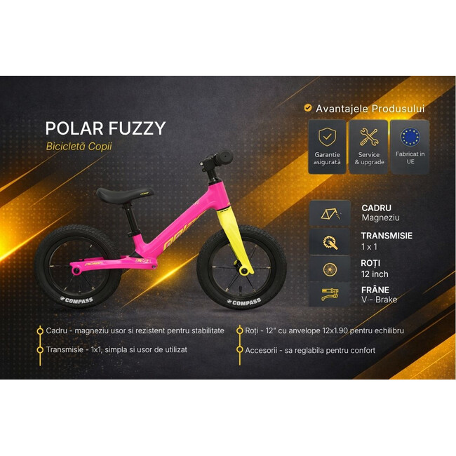 Bicicleta Copii Polar FUZZY- 12 Inch, Roz