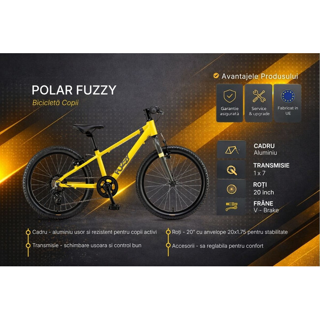 Bicicleta Copii Polar Fuzzy - 20 Inch, Galben