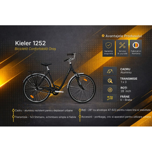Bicicleta Oras Kieler 1252 - 28 Inch, L, Negru