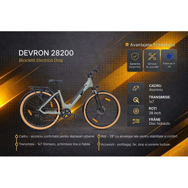Bicicleta electrica Oras Devron 28200 - 28 inch, L, Gri Deschis