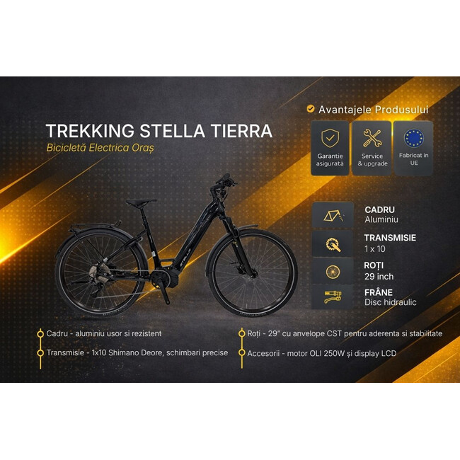 Bicicleta electrica Trekking Stella Tierra - 29 inch, 10V, L, Negru lucios