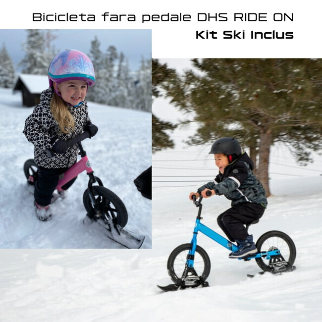 Bicicleta fara pedale DHS RIDE-ON Roz, kit ski inclus