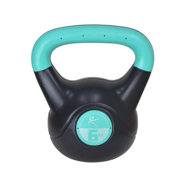 Kettlebel Vinil - 6 Kg, Negru-Turcoaz