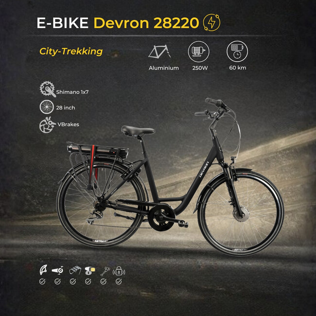 Bicicleta electrica Devron 28220 - 28 inch, M, Negru