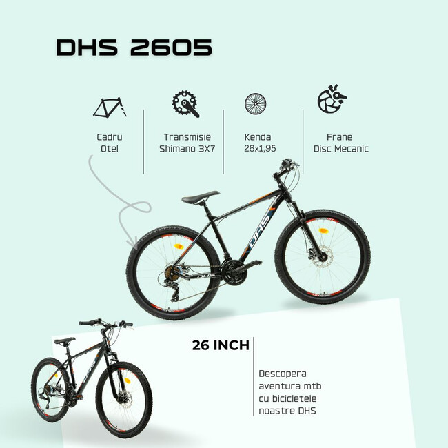Bicicleta Mtb Dhs 2605 - 26 inch, M, Negru/Rosu