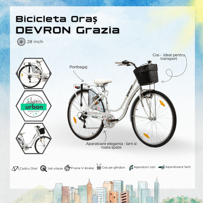 Bicicleta Oras Devron Grazia 6S - 28 Inch, L, Alb