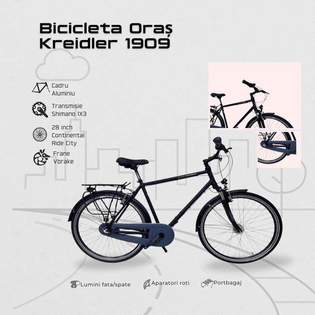Bicicleta Oras Kreidler 1909 - 28 inch, M, Negru