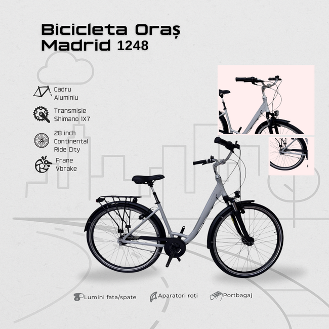 Bicicleta Oras Madrid 1248 - 28 inch, S, Gri deschis