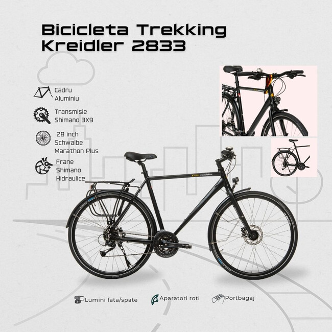 Bicicleta Trekking Kreidler 2833 - 28 inch, L, Negru