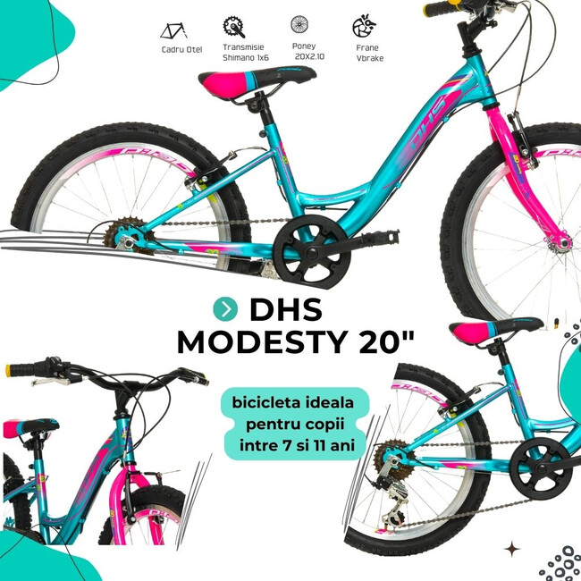 Bicicleta Copii DHS Modesty - 20 Inch, Albastru