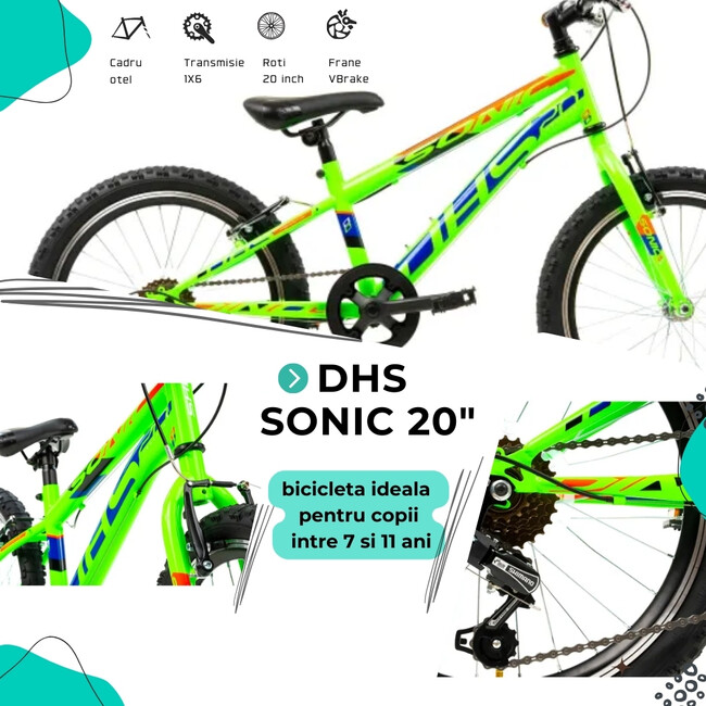 Bicicleta Copii DHS Sonic - 20 Inch, Verde
