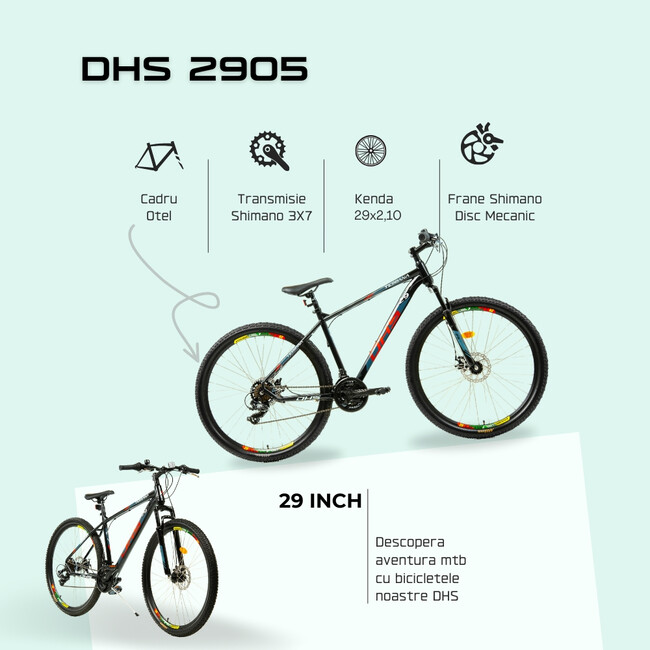 Bicicleta Mtb Dhs 2905 - 29 inch, M, Negru-Rosu