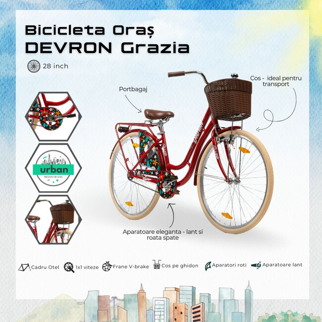 Bicicleta Oras Devron Grazia 1S - 28 Inch, L, Rosu