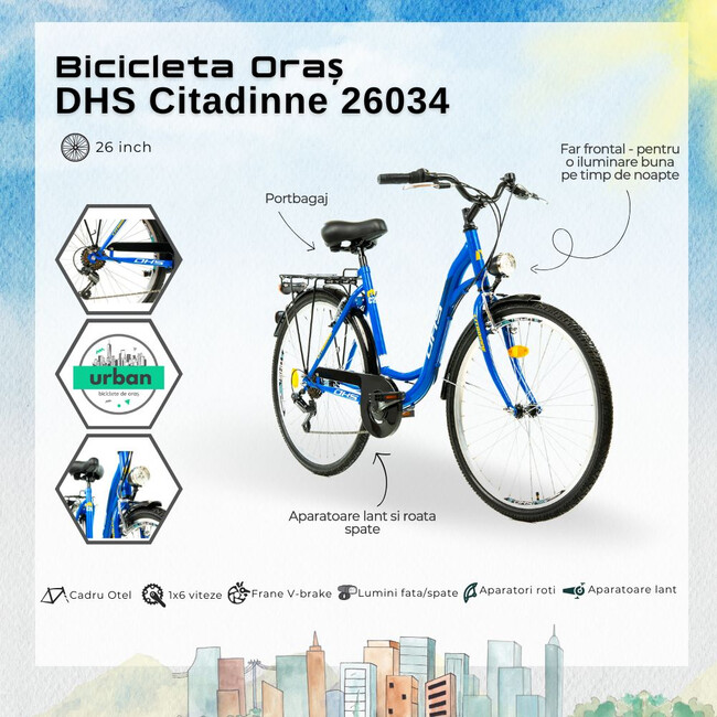 Bicicleta Oras DHS Citadinne 26034 - 26 inch, L, Albastru