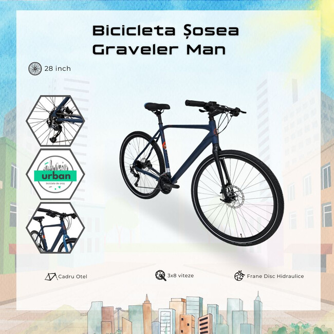 Bicicleta Sosea Graveler Man, 28 inch, L, Albastru-Negru