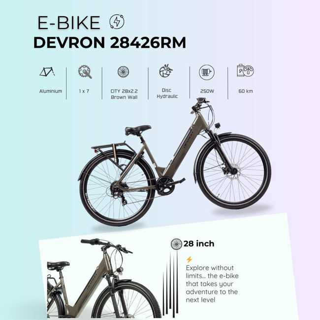 Bicicleta Electrica Devron 28426RM - 28 Inch, M, Gri