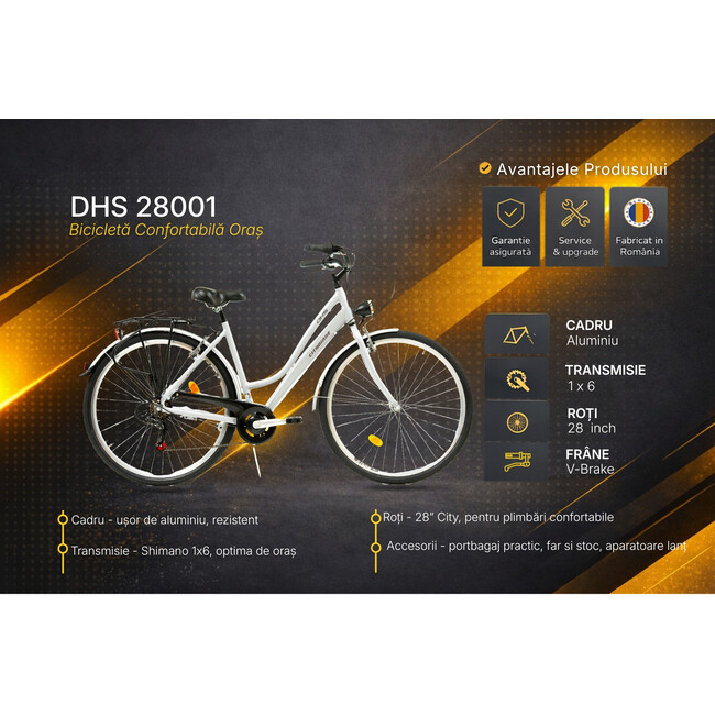 Bicicleta Oras Dhs City 28001 - 28 Inch, L, Argintiu