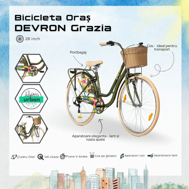 Bicicleta Oras Devron Grazia 6S - 28 Inch, L, Verde