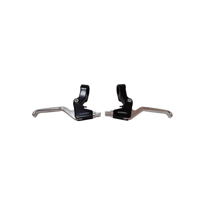 Maneta frana staga/dreapta Alhonga HJ-327ADV, 3 degete, aluminiu, negru-argintiu